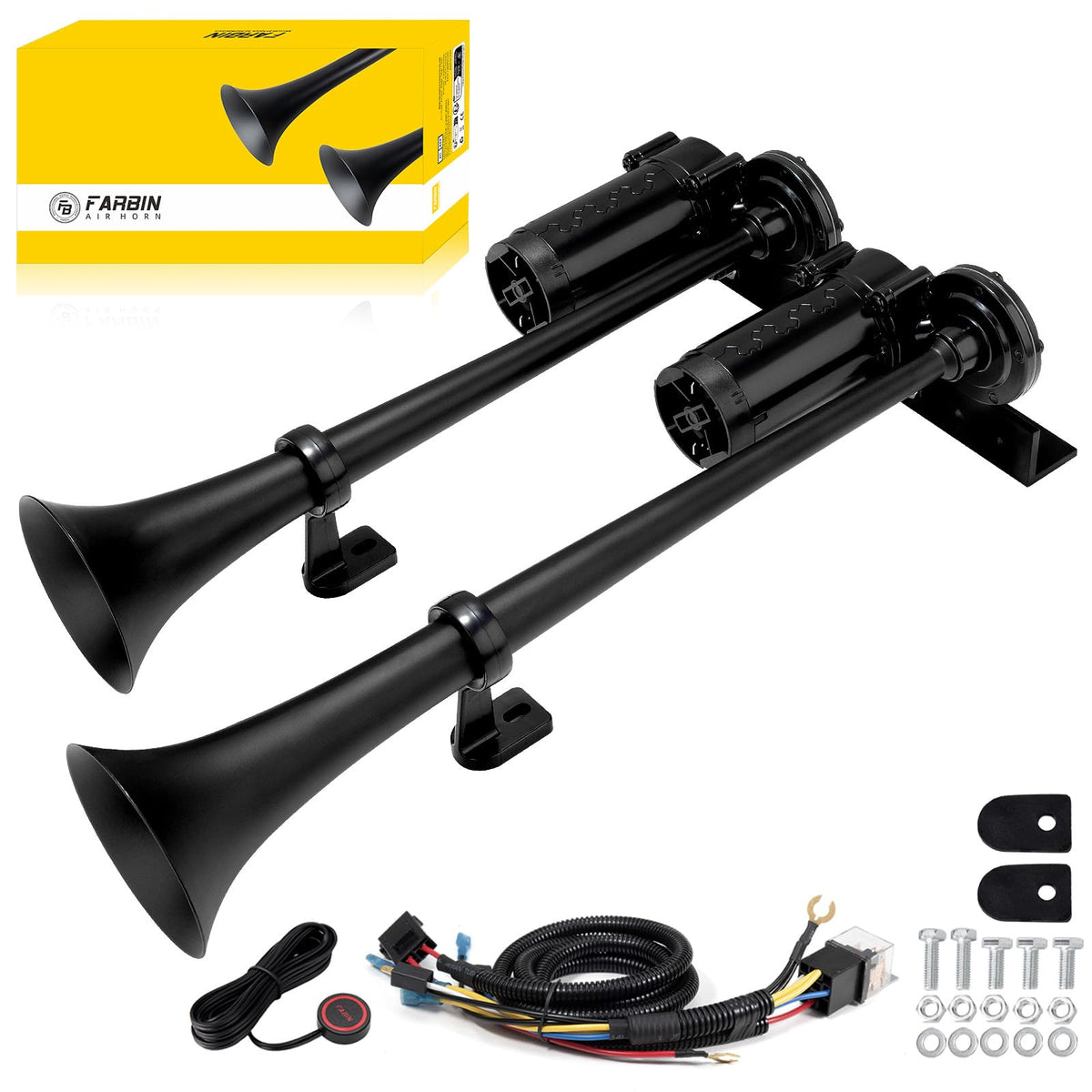 FARBIN front view of dual trumpet kit showing bold horn design and visibility