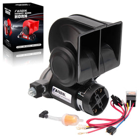 FARBIN front view horn assembly showing durable housing and trumpet benefits