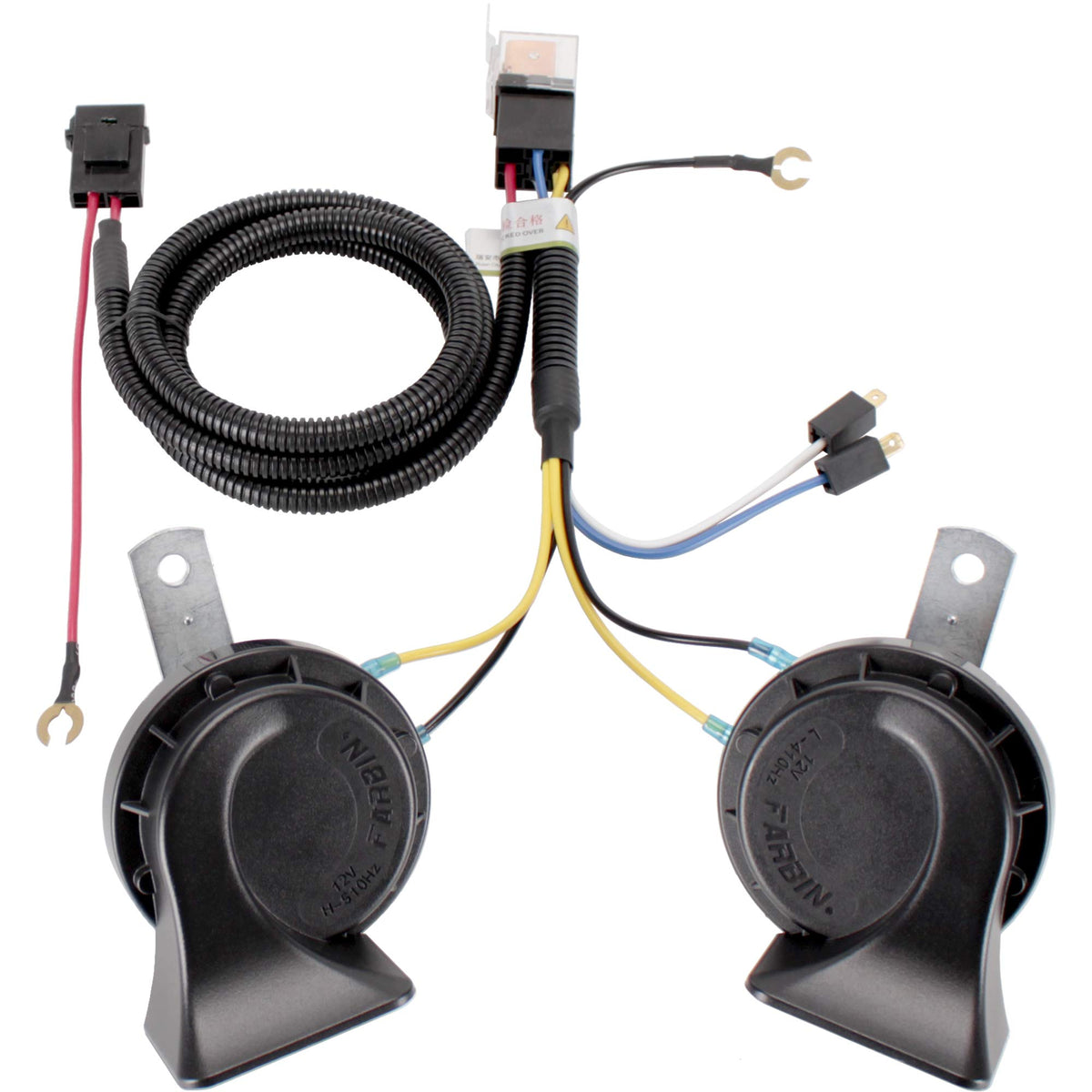 FARBIN front view of complete horn kit showing compact design and easy fit