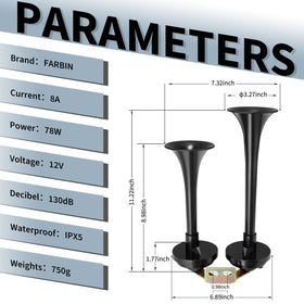 FARBIN horn beside ruler for scale, conveys compact size for flexible mounting