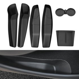 Farmogo front door box installed in Model Y Juniper showing neat storage benefit