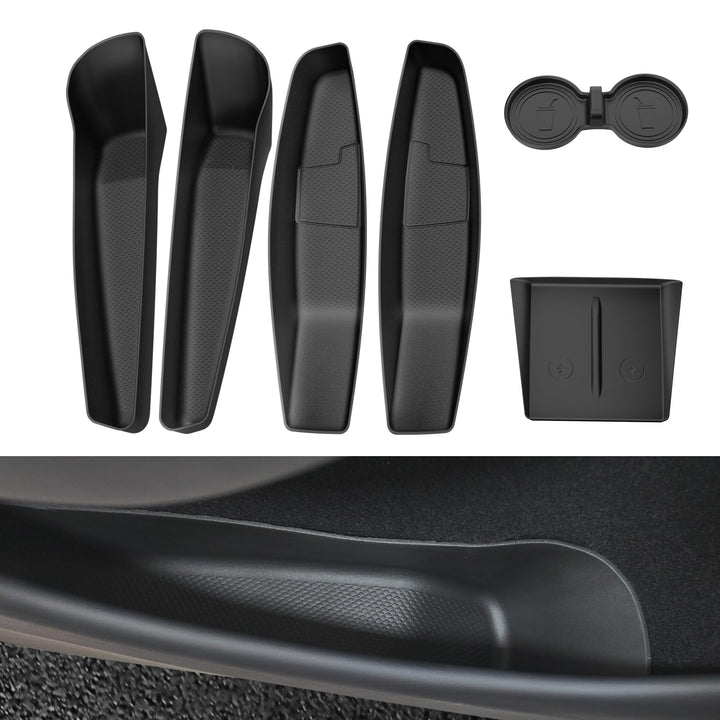 Farmogo front door box installed in Model Y Juniper showing neat storage benefit