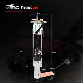 Farpida fuel pump packaging and label showing part number and warranty