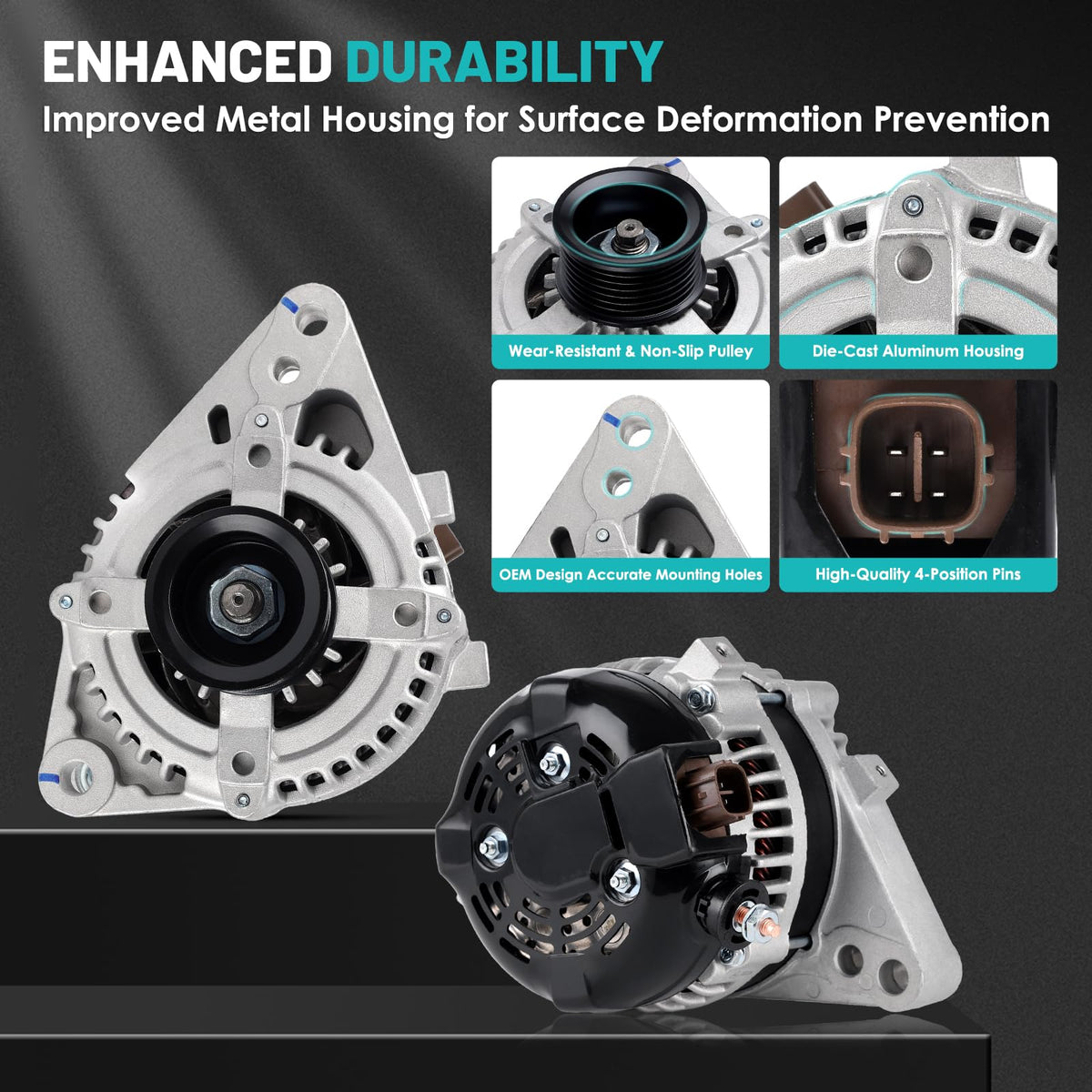 Farrme alternator mounted in engine bay demonstrating direct-fit installation benefit