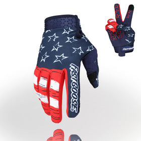 FASTGOOSE front view blue red gloves showing sporty design and breathable back