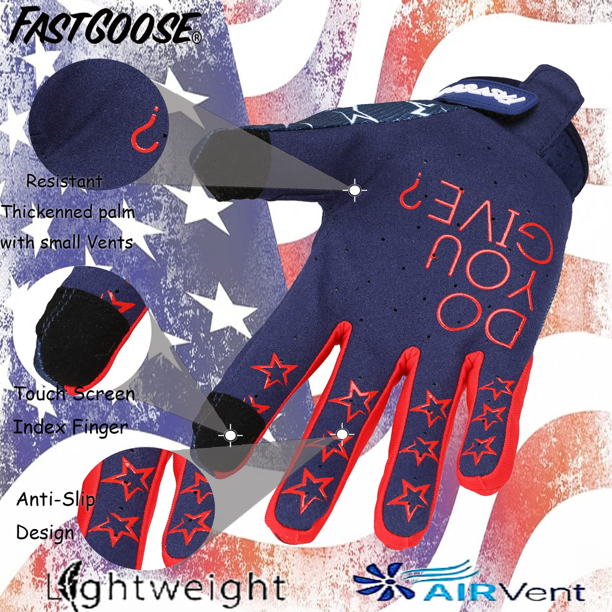 FASTGOOSE gloves palm detail with reinforced grip, increasing control on bars