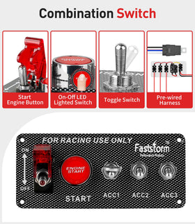 FASTSTORM red LED engine start button close-up for quick starting visibility
