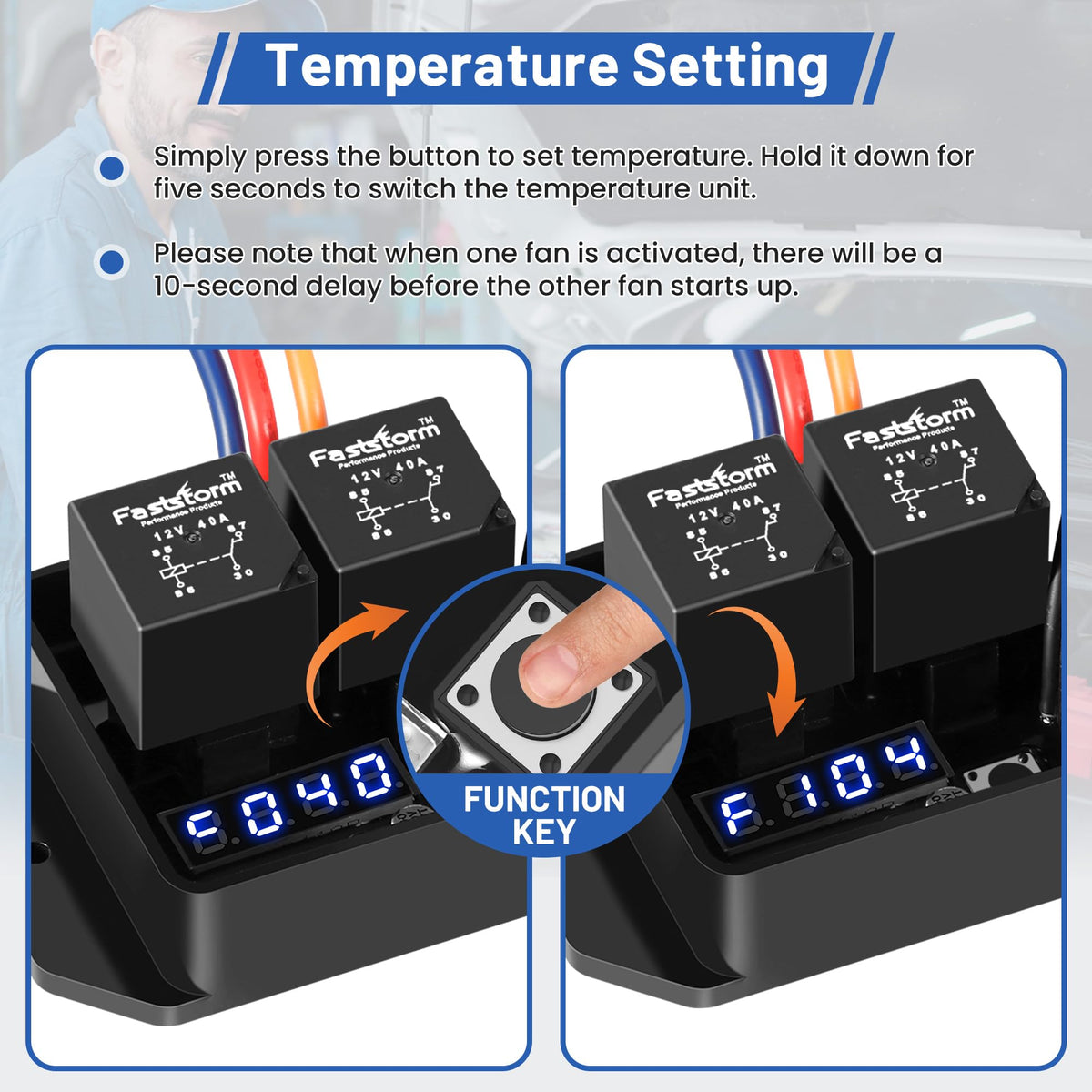 FASTSTORM controller mounted in an engine bay showing compact fit and tidy routing benefits