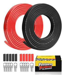 FASTSTORM front packaging showing both red and black 6 AWG cables and accessories for quick kit ID