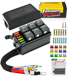 FASTSTORM front view relay panel showing relays and fuses for neat installation benefit