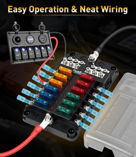 FASTSTORM assortment of 36 blade fuses and heat-shrink terminals, ready for installation
