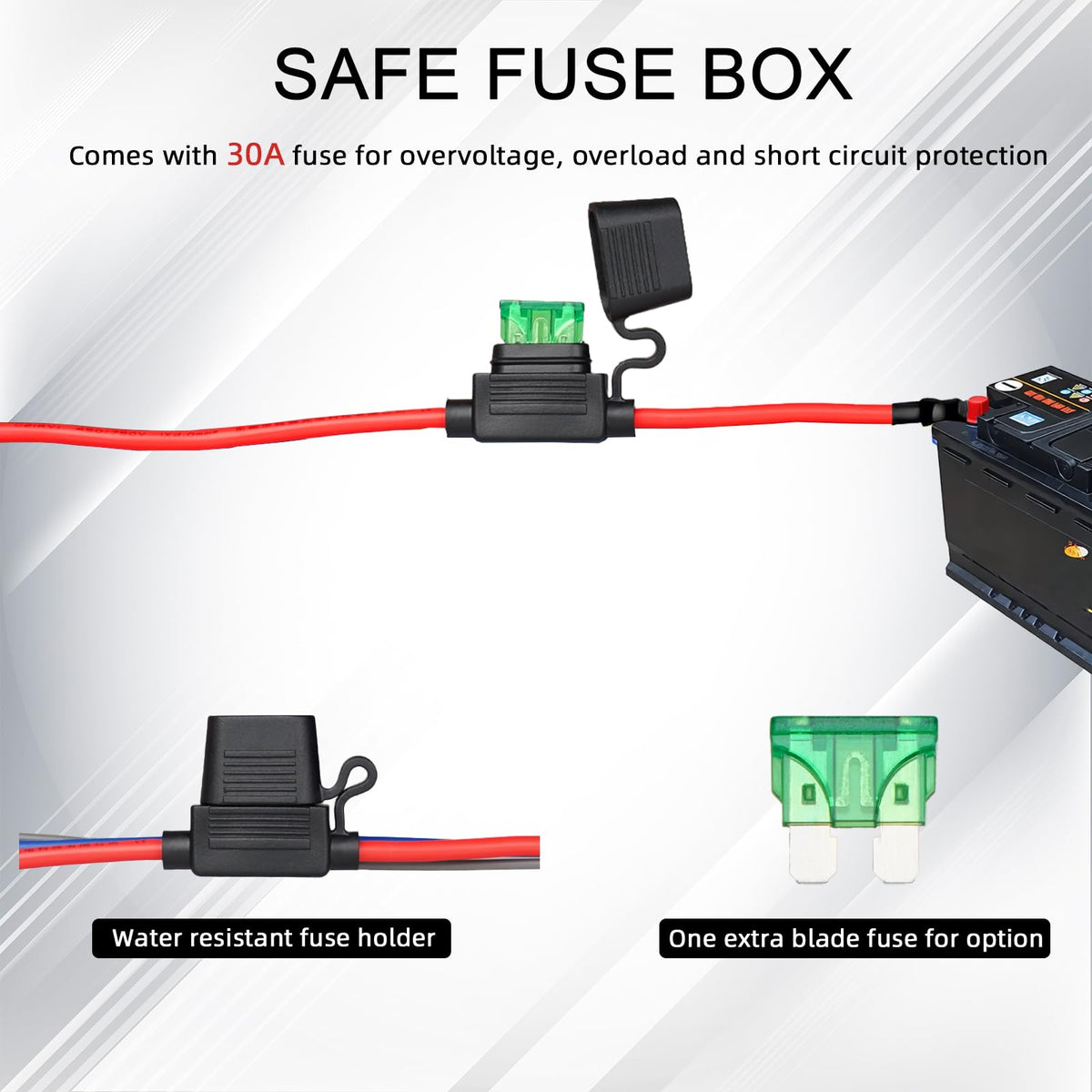 FASTSTORM waterproof fuse holder and 30A fuse detail protecting circuit safety