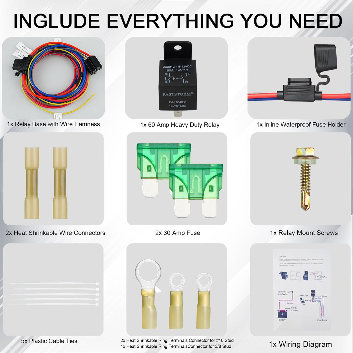 FASTSTORM wiring diagram and mounting hardware organized for straightforward install