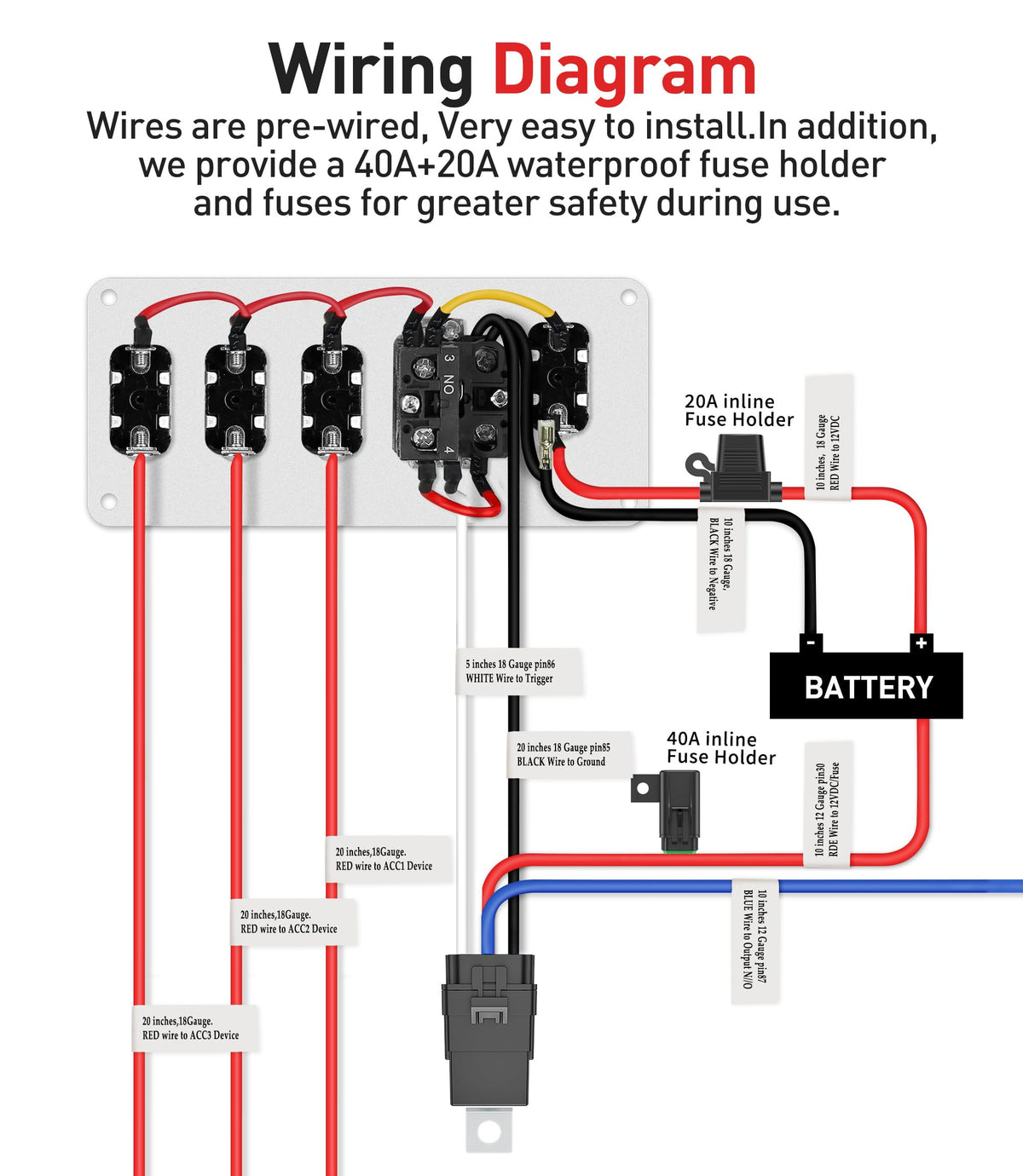 FASTSTORM three waterproof ACC toggle switches detail for accessory management