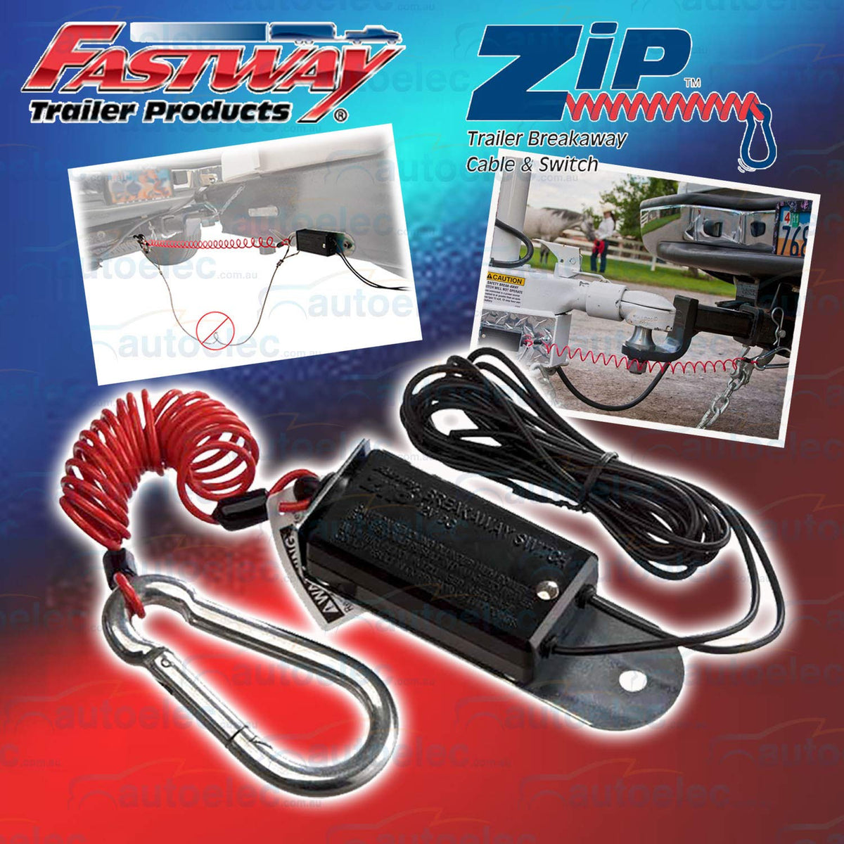 Fastway front view of red 4-foot breakaway cable showing overall design and quick connect benefit