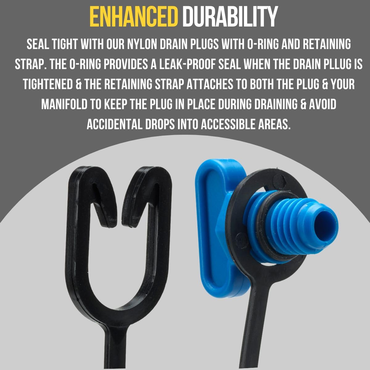FASWORX drain plug next to ruler showing dimensions and quick compatibility check