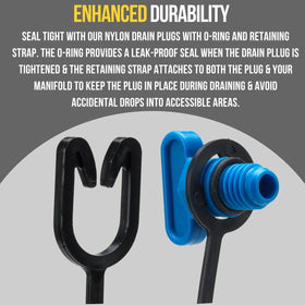 FASWORX drain plug next to ruler showing dimensions and quick compatibility check