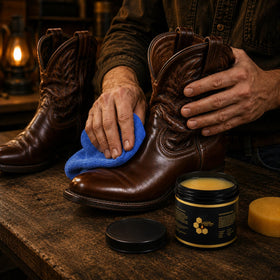 FAVIRZCE before and after on boots demonstrating revived leather and reduced cracking