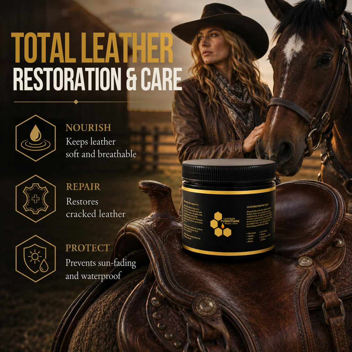 FAVIRZCE open jar showing beeswax-rich salve for long-lasting leather protection