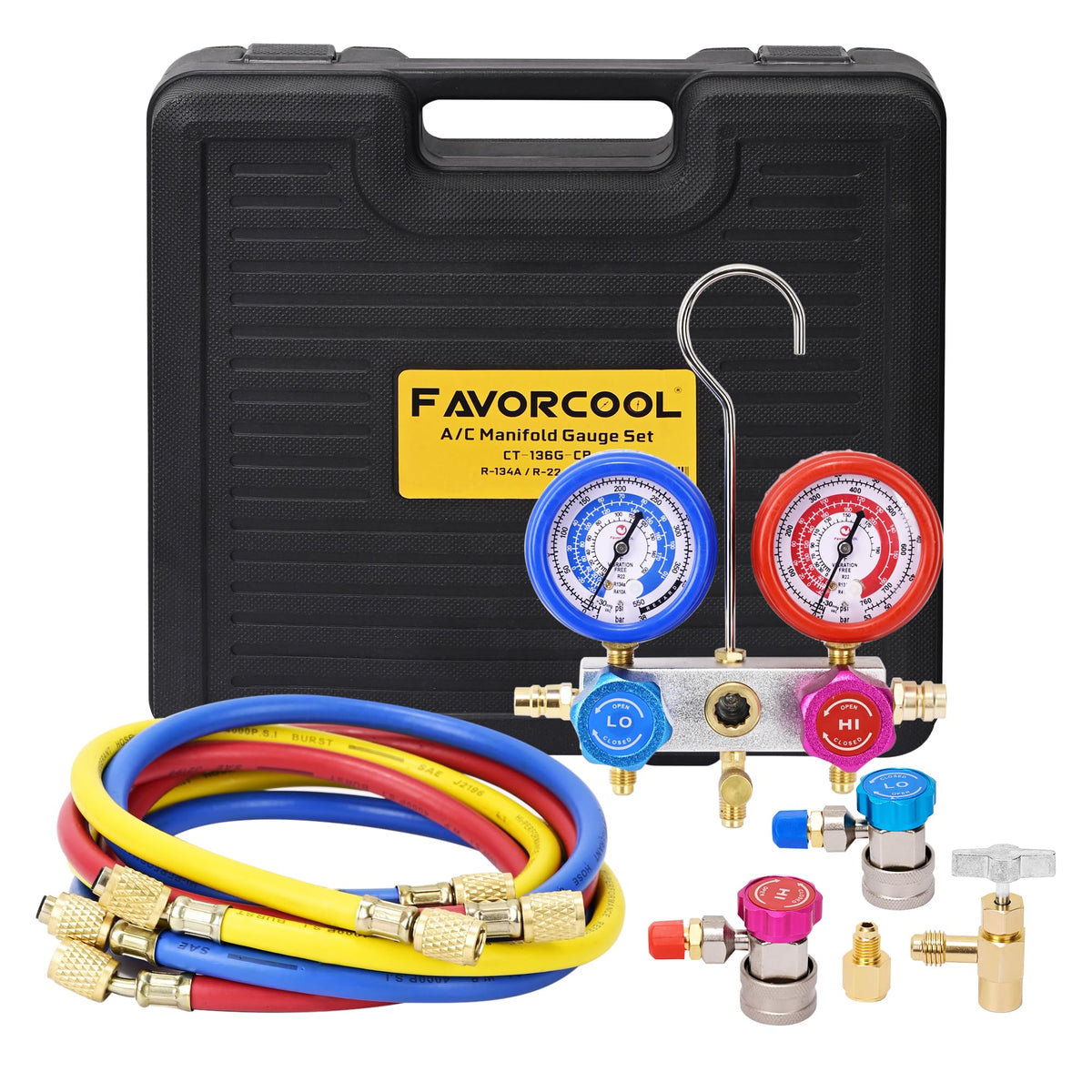 FavorCOOL gauge close-up dials with color-coded scales for quick, accurate readings
