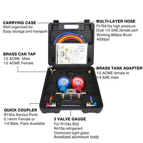 FavorCOOL three color-coded hoses and quick couplers for safe high-pressure charging