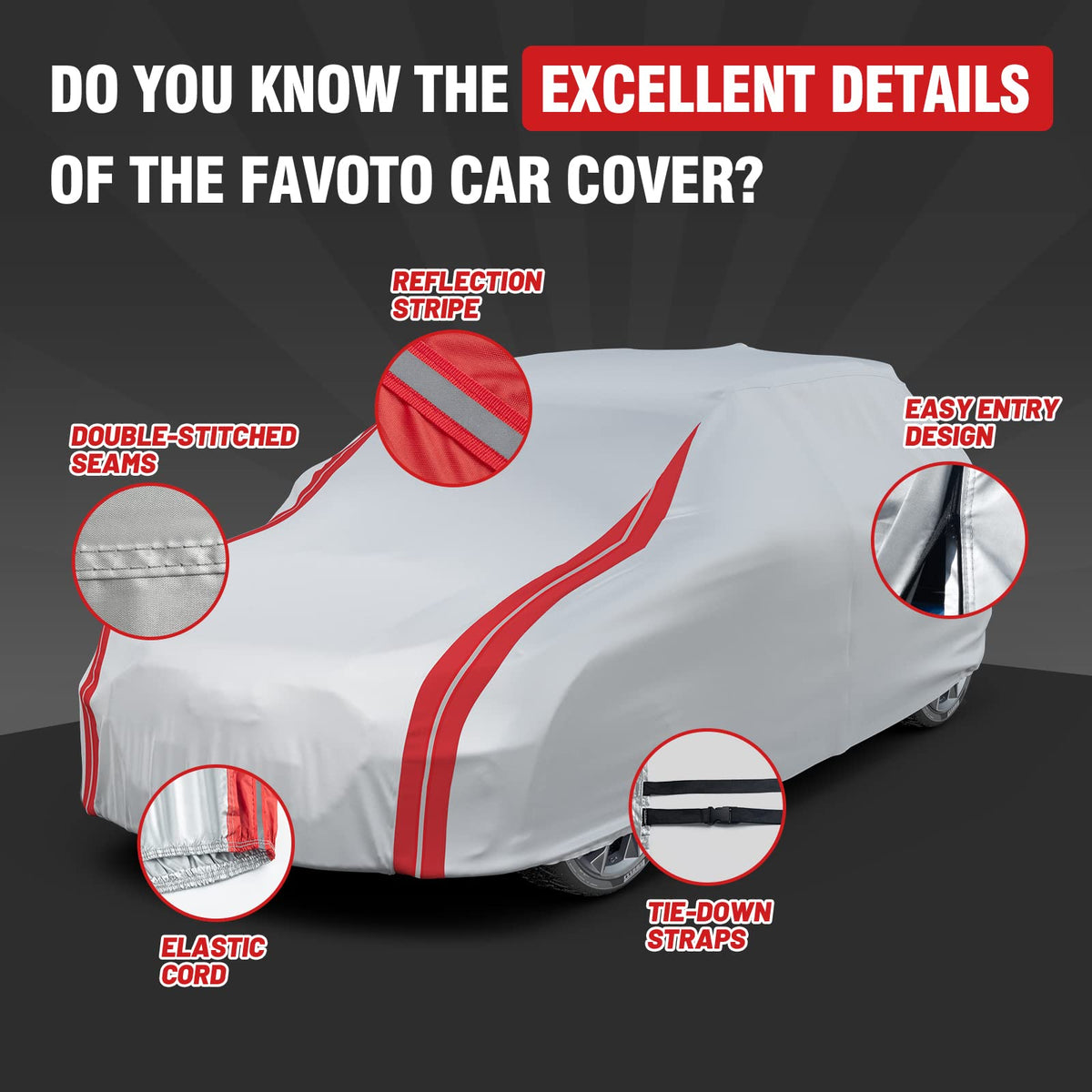 Favoto elastic hem and under straps securing cover against wind