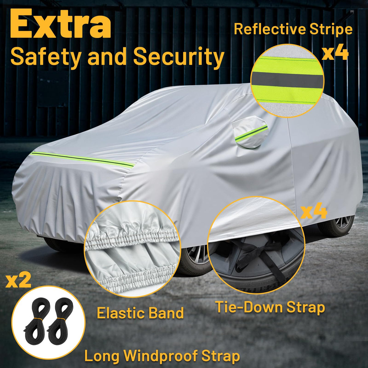 Favoto elastic hem and windproof straps securing the cover