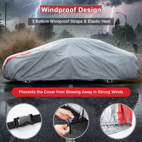 Favoto elastic hem and straps secured under car for windproof stability
