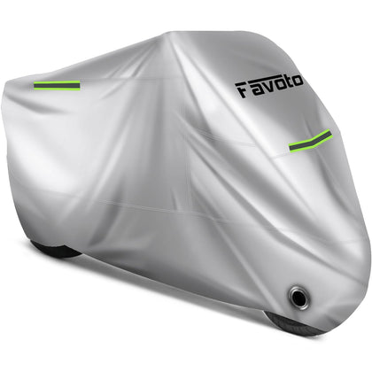 Favoto front view showing full-covered motorcycle and secure fit for protection