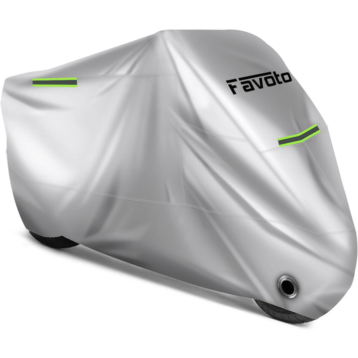 Favoto front view showing full-covered motorcycle and secure fit for protection
