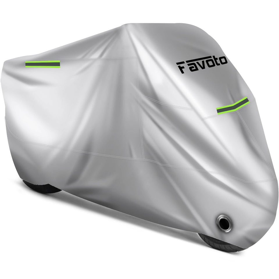 Favoto front view showing full-covered motorcycle and secure fit for protection