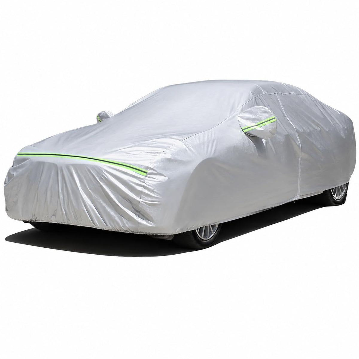 Favoto front profile of covered sedan showing full protection and weather resistance