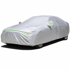 Favoto front profile of covered sedan showing full protection and weather resistance