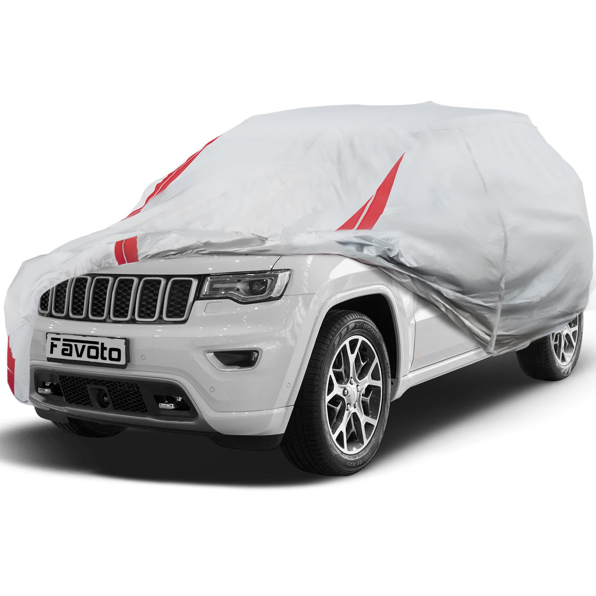 Favoto cover front view on Jeep Grand Cherokee showing full protection and fit