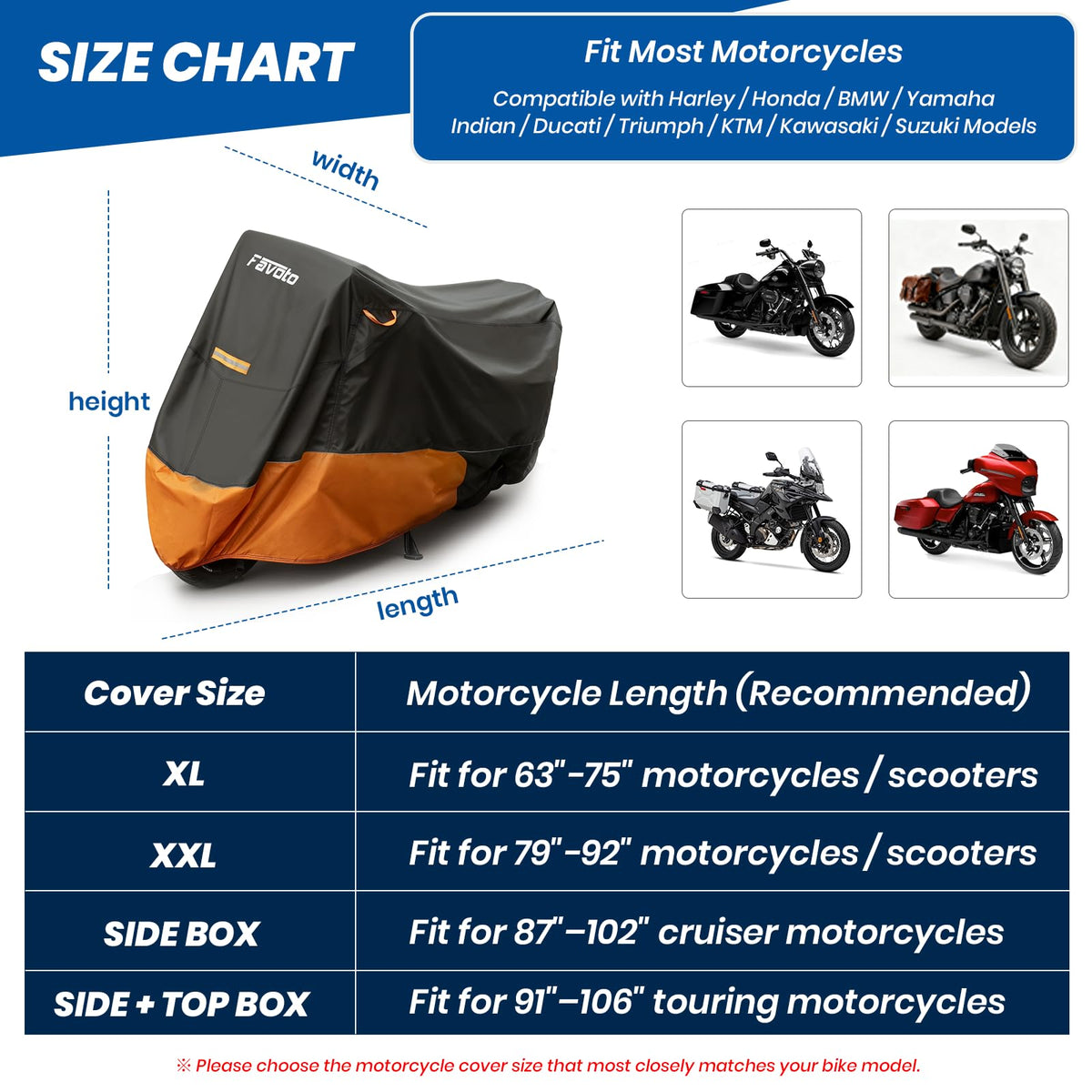 Favoto full cover on Harley providing weather protection