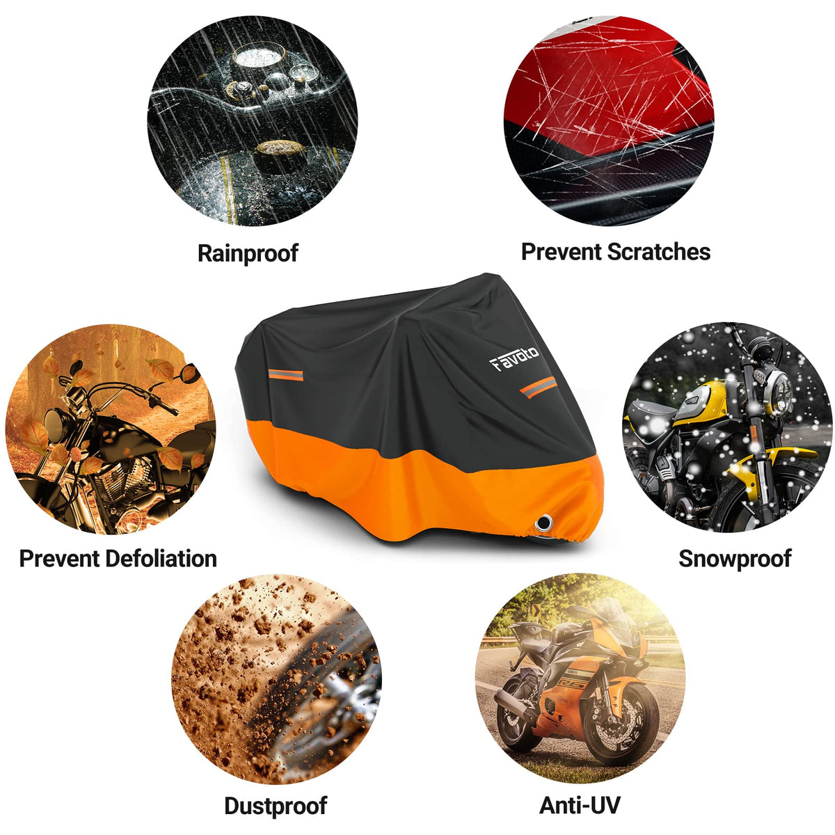 Favoto cover next to helmet showing size and scale benefits