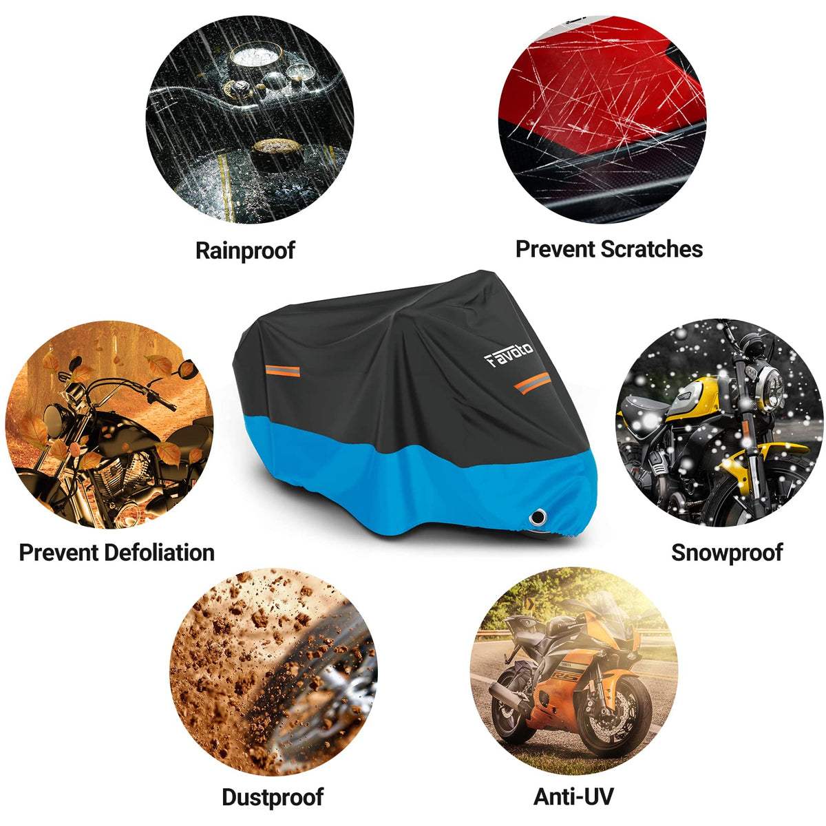 Favoto cover beside helmet showing scale and fit benefits for buyers