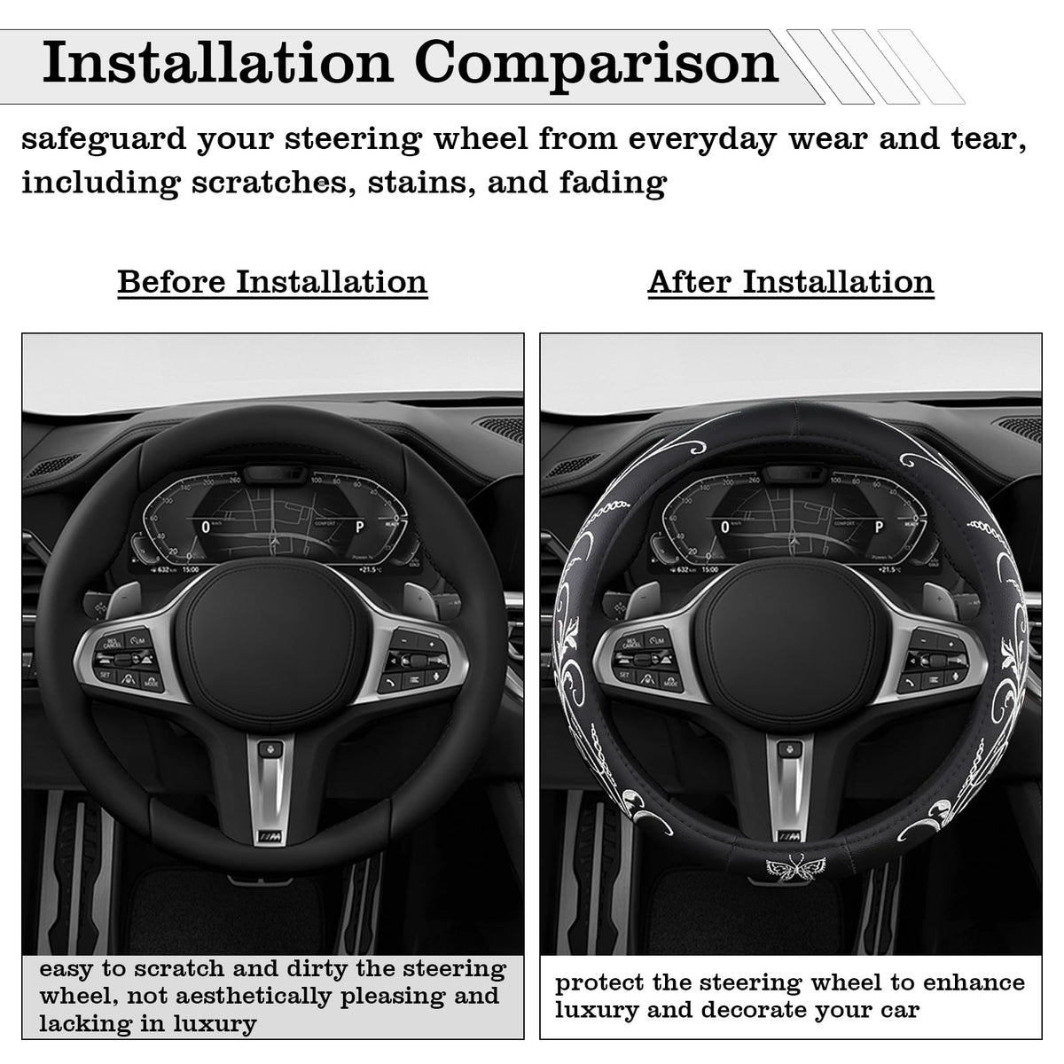 FBLOWMOD cover beside ruler showing 14.5–15 inch compatibility benefit