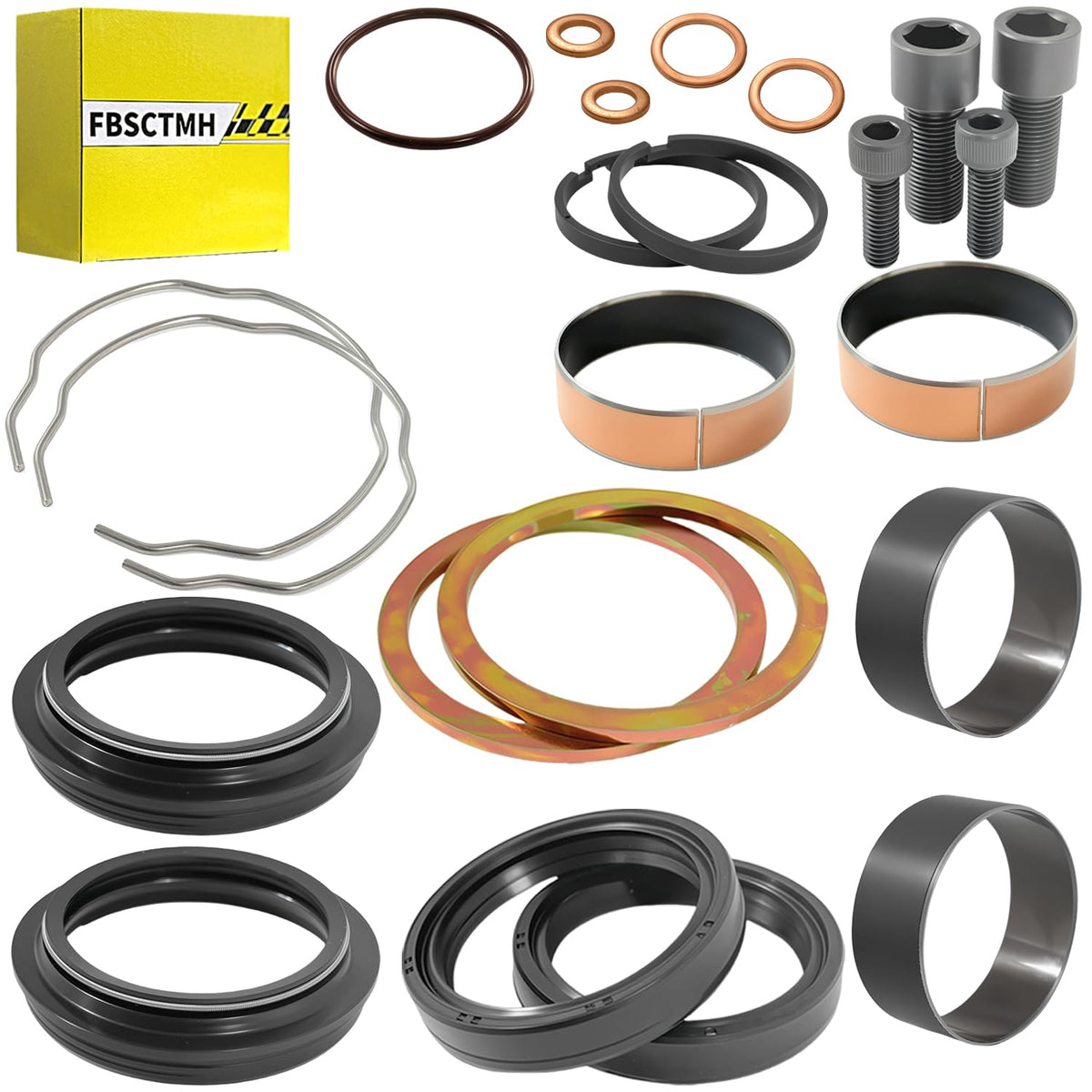 FBSCTMH fork rebuild tools staged with parts to show easier, organized installation