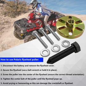 FBSCTMH tool in use on a Polaris flywheel demonstrating safe, balanced extraction