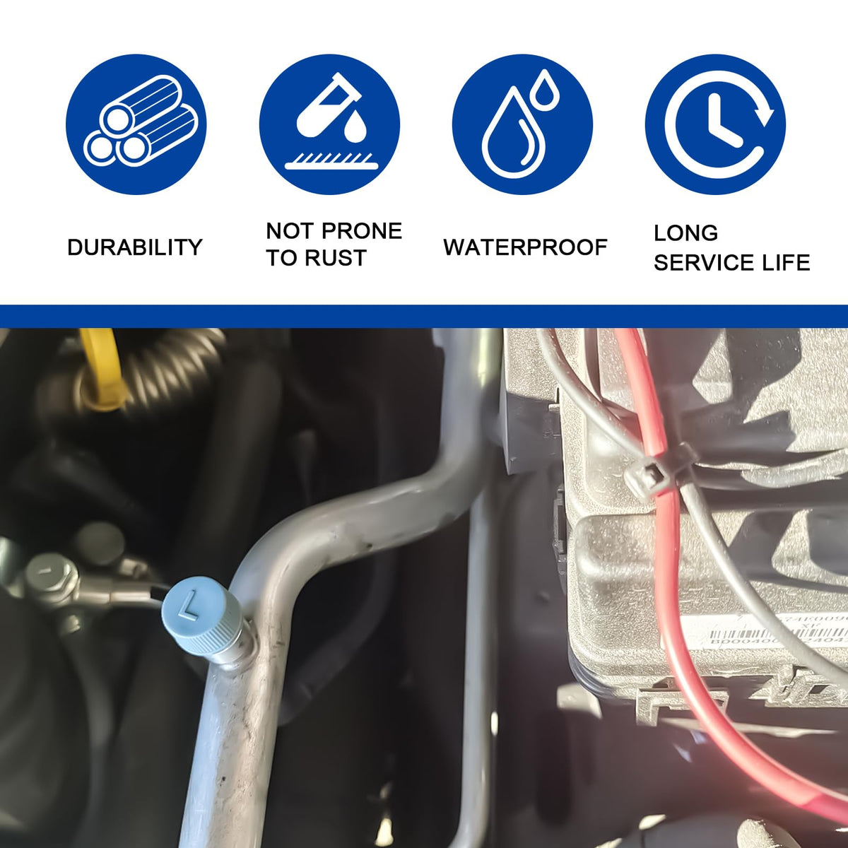FDCTSD cap installed on A/C service port, prevents dust and moisture