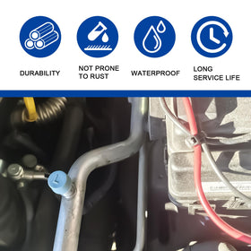 FDCTSD cap installed on A/C service port, prevents dust and moisture