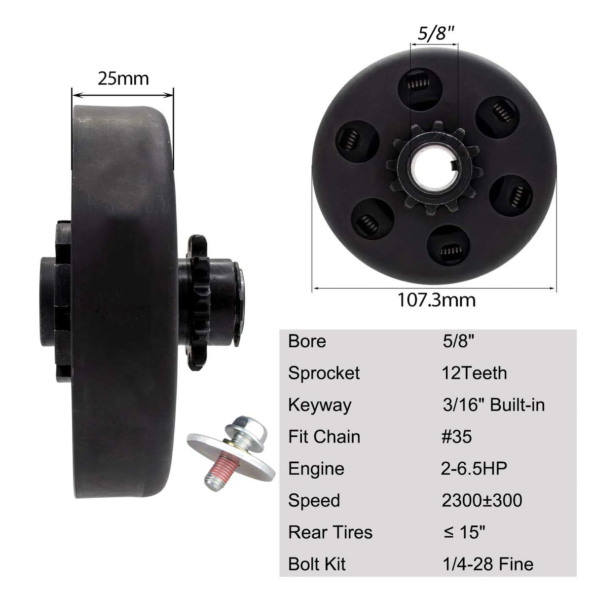 FDJ clutch with included class 8.8 bolt and washer kit for secure crankshaft mounting