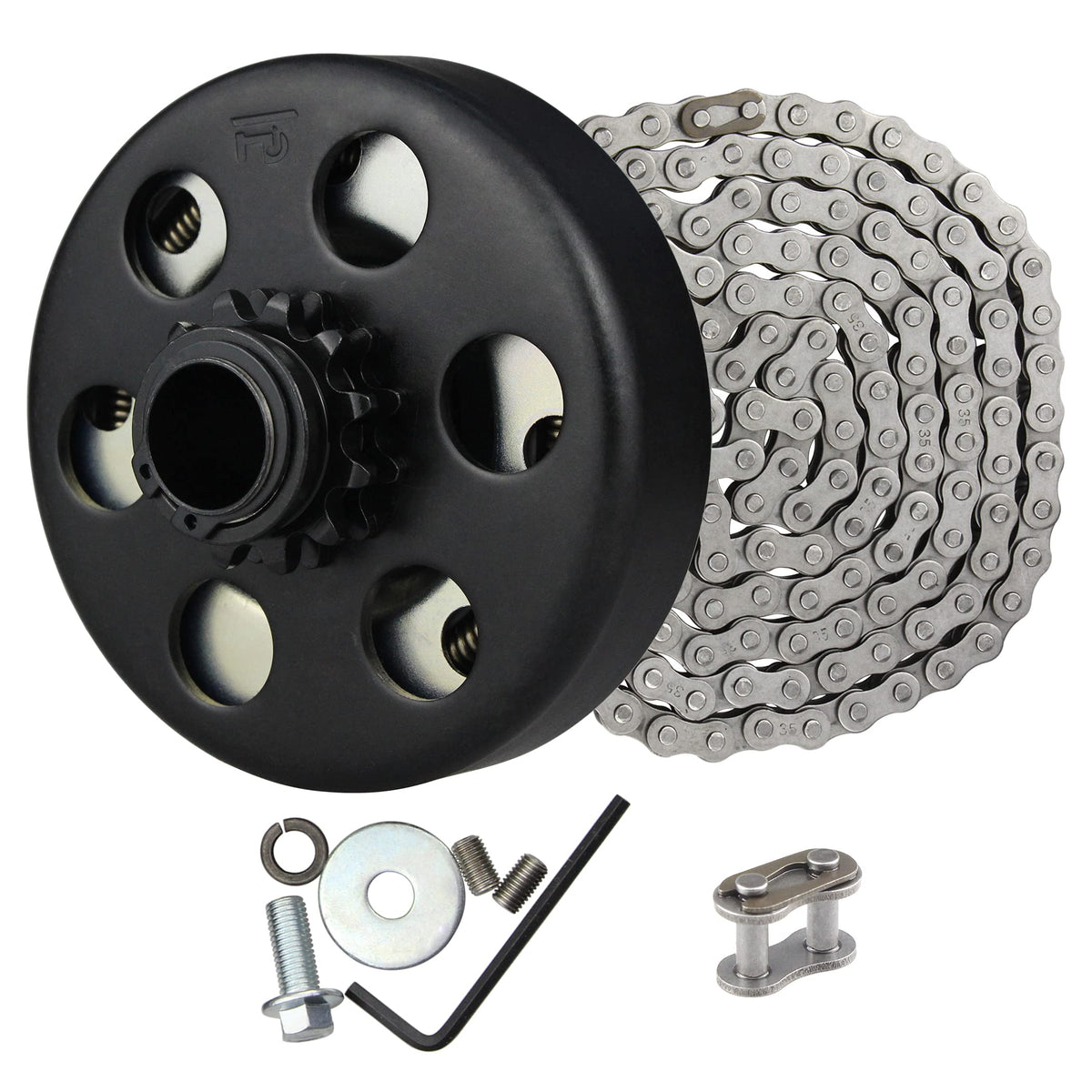 FDJ clutch front view showing 12-tooth sprocket and ready-to-install fit