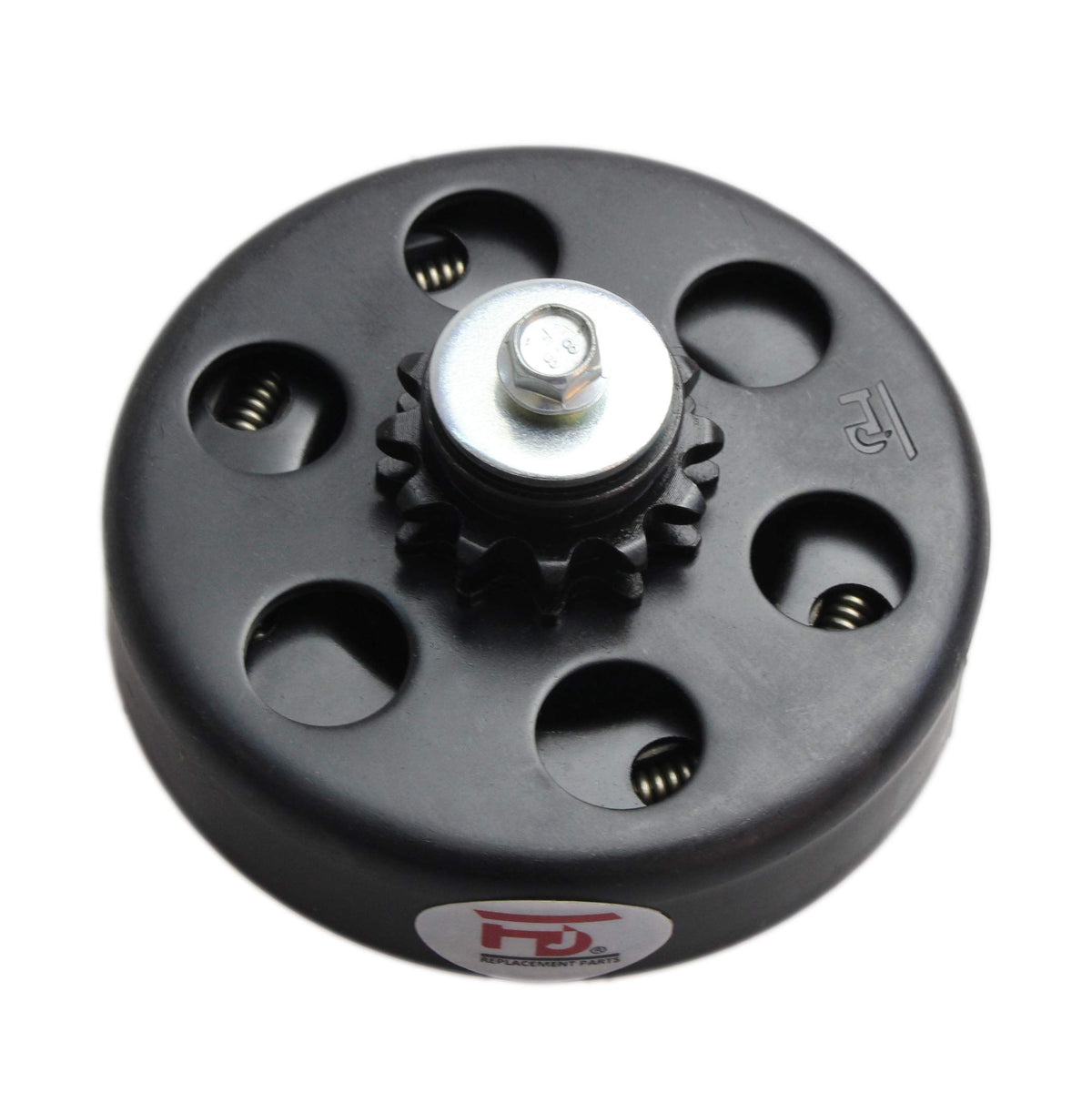FDJ clutch front view showing 12-tooth sprocket and robust iron body for durability