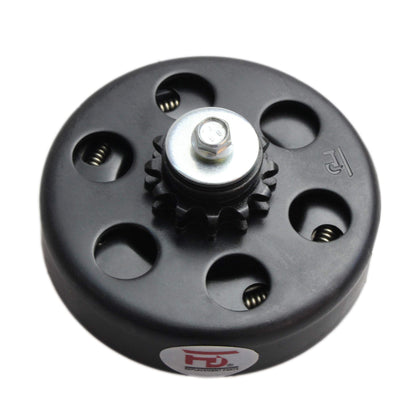 FDJ clutch front view showing 12-tooth sprocket and robust iron body for durability