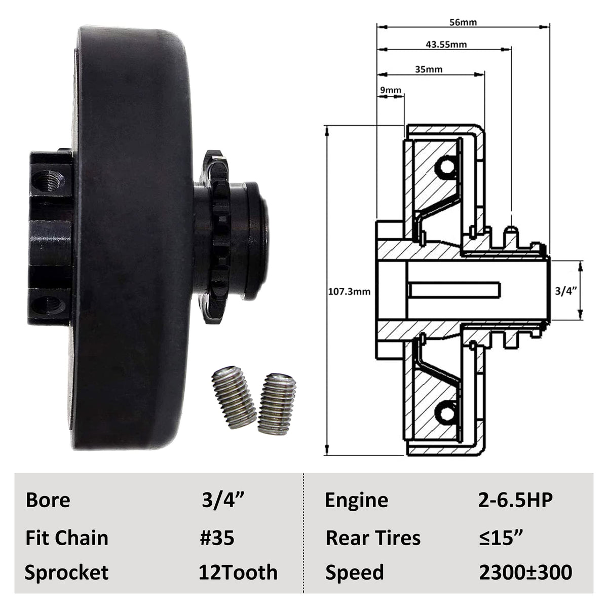FDJ side-profile showing 3/4 inch bore for accurate engine fitment