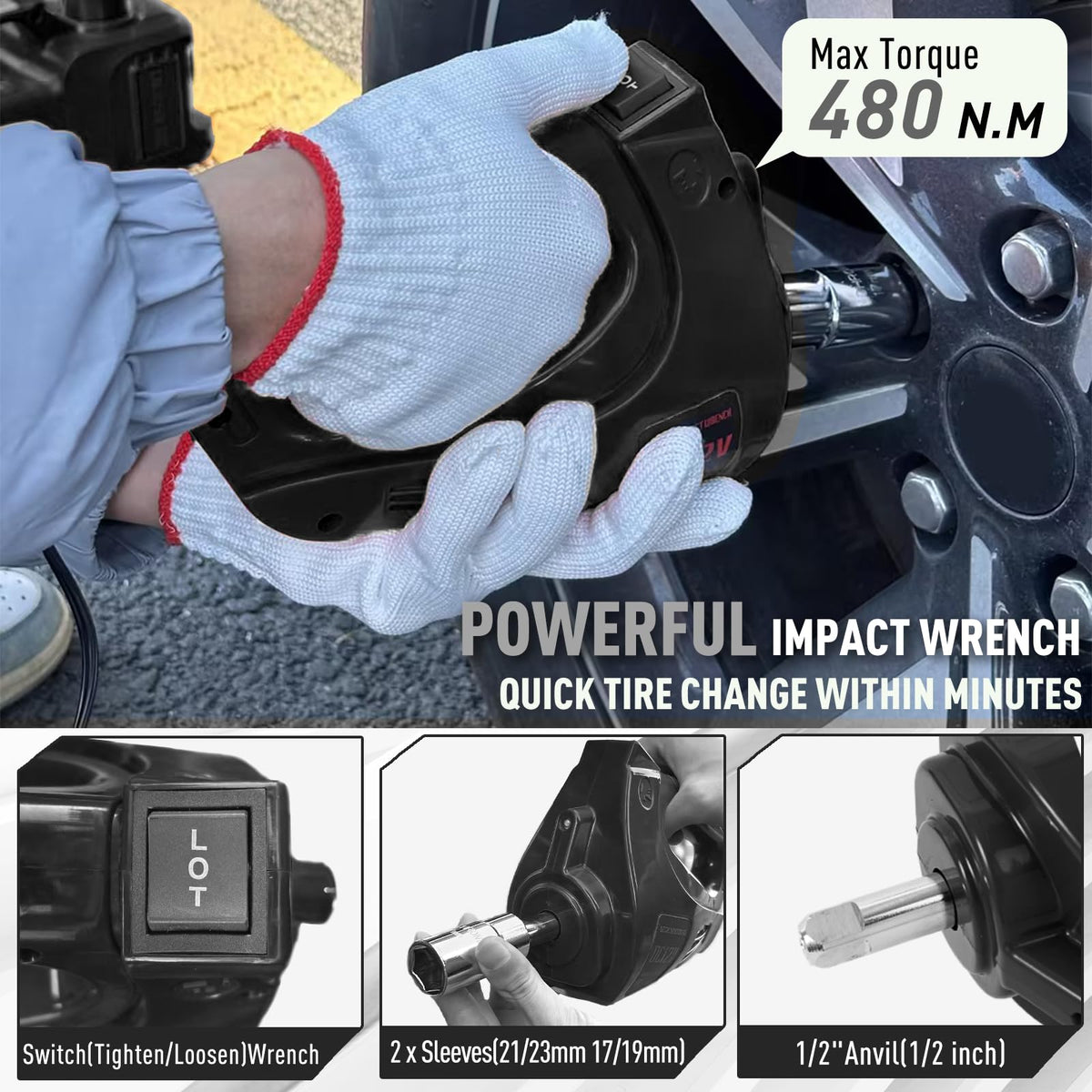 FEANISIFEI impact wrench close-up highlighting ergonomic grip and power