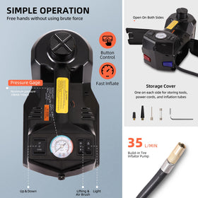 FEANISIFEI detail of integrated inflator pump demonstrating fast tire inflation benefit