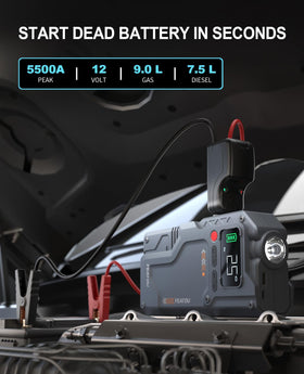 Featou air compressor closeup showing digital gauge and inflation nozzle benefits